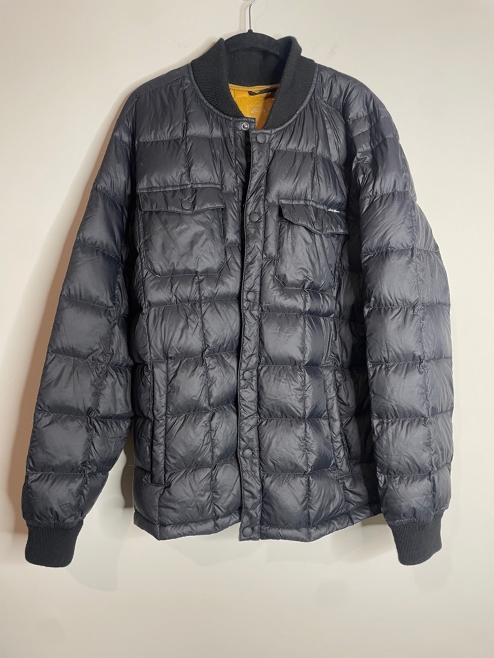 Eddie Bauer | Men's Black Quilted StratusLite Down Snap Jacket Size Large